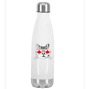 Canada Flag Canadian Cat Sunglasses Funny Women Stainless Steel Insulated Water Bottle