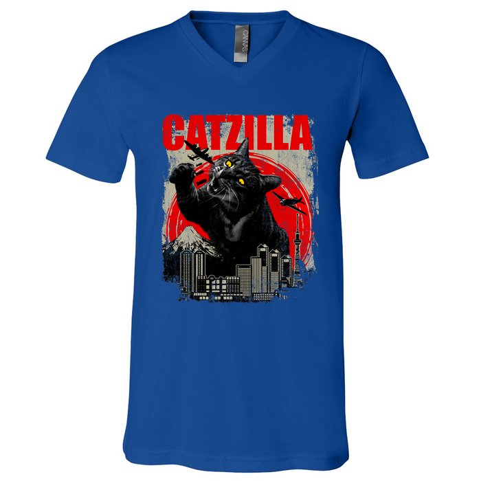 Catzilla Funny Cat Lover Kitten Kitty V-Neck T-Shirt