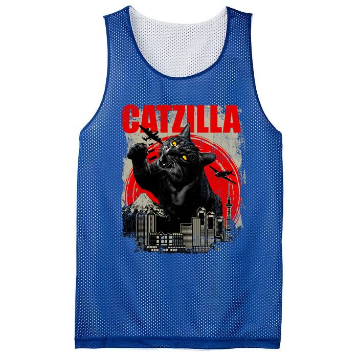 Catzilla Funny Cat Lover Kitten Kitty Mesh Reversible Basketball Jersey Tank