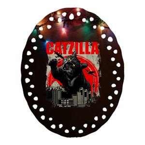 Catzilla Funny Cat Lover Kitten Kitty Ceramic Oval Ornament