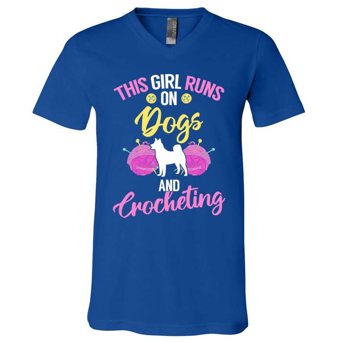 Crocheter Funny Crochet Runs On Dogs And Crocheting Gift V-Neck T-Shirt