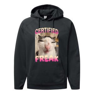 Certified Freak Cat Meme Offensive Memes Funny Cat Love Performance Fleece Hoodie