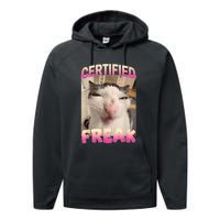 Certified Freak Cat Meme Offensive Memes Funny Cat Love Performance Fleece Hoodie