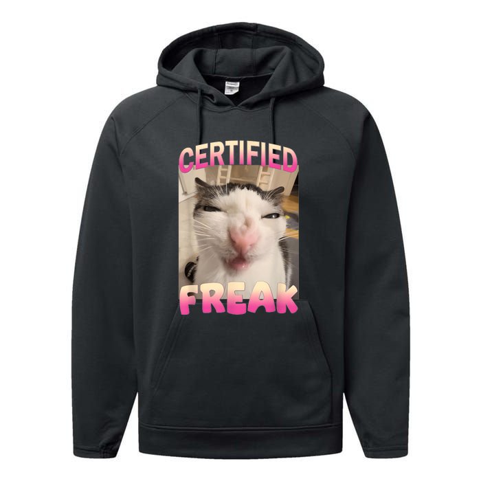 Certified Freak Cat Meme Offensive Memes Funny Cat Love Performance Fleece Hoodie