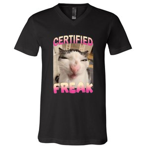 Certified Freak Cat Meme Offensive Memes Funny Cat Love V-Neck T-Shirt