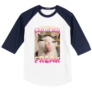 Certified Freak Cat Meme Offensive Memes Funny Cat Love Baseball Sleeve Shirt