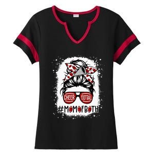 Cheer Football Cheerleading Mom Of Both Messy Hair Bun Ladies Halftime Notch Neck Tee