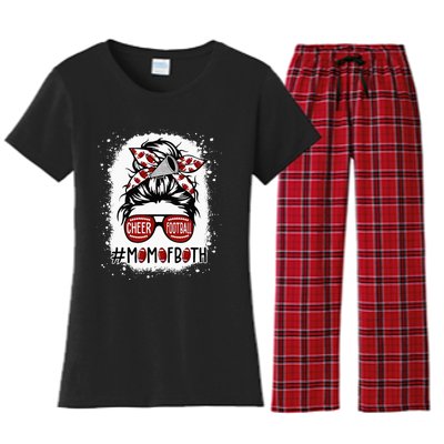 Cheer Football Cheerleading Mom Of Both Messy Hair Bun Women's Flannel Pajama Set