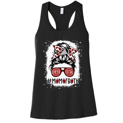 Cheer Football Cheerleading Mom Of Both Messy Hair Bun Women's Racerback Tank