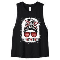 Cheer Football Cheerleading Mom Of Both Messy Hair Bun Women's Racerback Cropped Tank