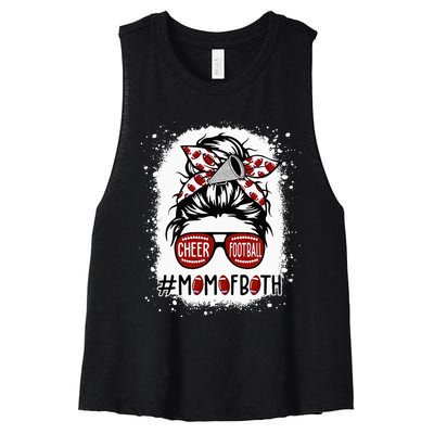 Cheer Football Cheerleading Mom Of Both Messy Hair Bun Women's Racerback Cropped Tank