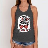 Cheer Football Cheerleading Mom Of Both Messy Hair Bun Women's Knotted Racerback Tank