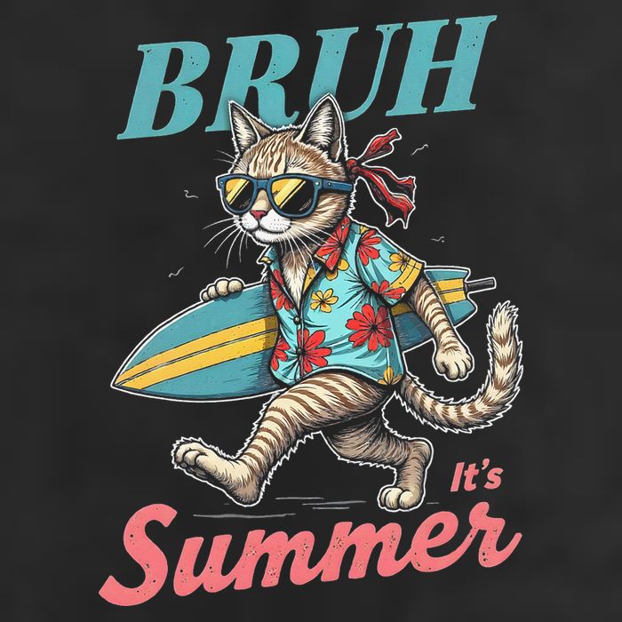 Cool Funny Cat In Shades Bruh Its Summer Surfboard Vacation 7 Panel Mesh Trucker Snapback Hat