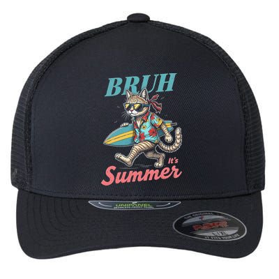 Cool Funny Cat In Shades Bruh Its Summer Surfboard Vacation Flexfit Unipanel Trucker Cap
