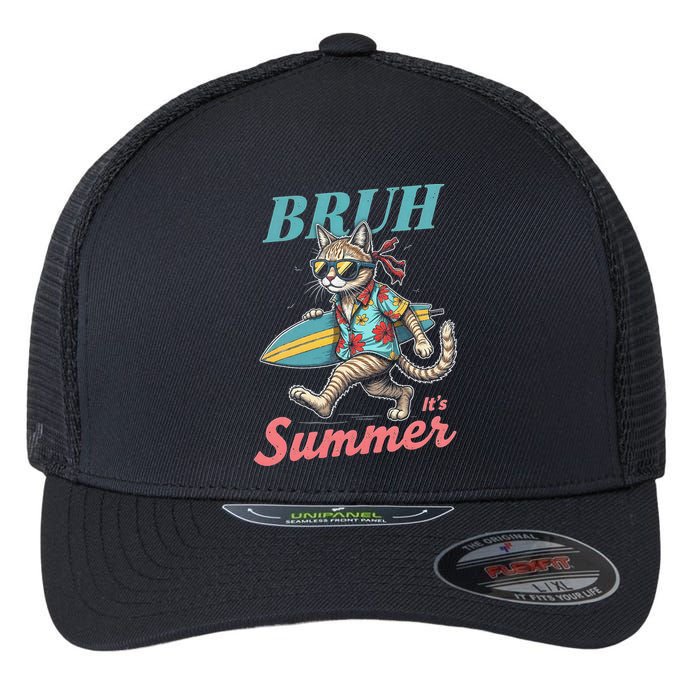 Cool Funny Cat In Shades Bruh Its Summer Surfboard Vacation Flexfit Unipanel Trucker Cap