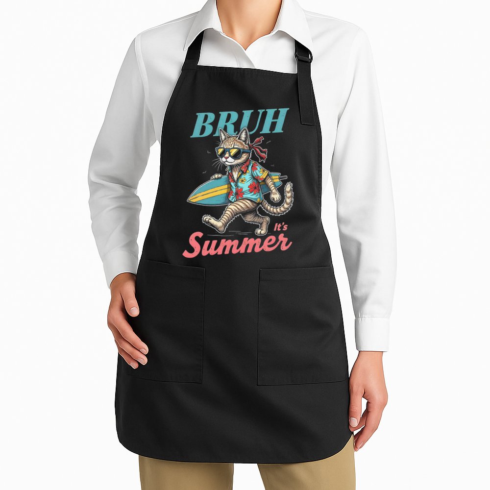 Cool Funny Cat In Shades Bruh Its Summer Surfboard Vacation Apron