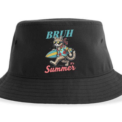 Cool Funny Cat In Shades Bruh Its Summer Surfboard Vacation Sustainable Bucket Hat