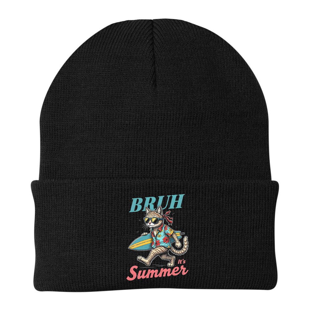 Cool Funny Cat In Shades Bruh Its Summer Surfboard Vacation Beanie