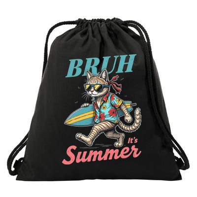 Cool Funny Cat In Shades Bruh Its Summer Surfboard Vacation Drawstring Bag