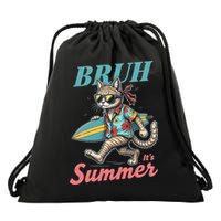 Cool Funny Cat In Shades Bruh Its Summer Surfboard Vacation Drawstring Bag