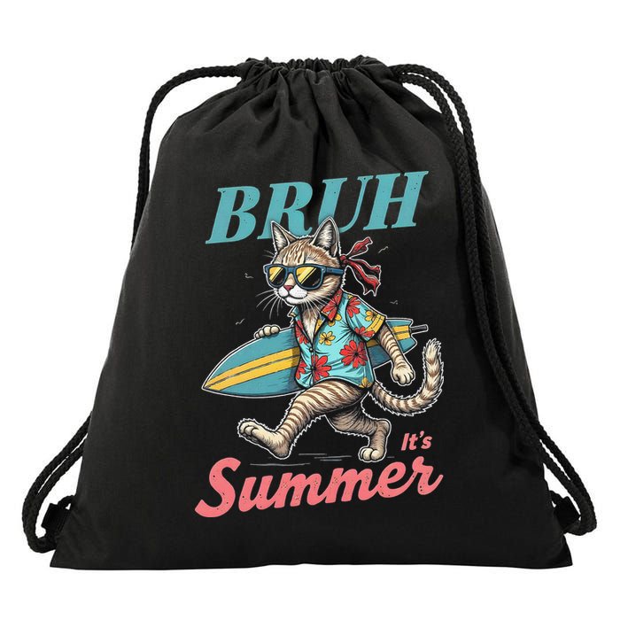 Cool Funny Cat In Shades Bruh Its Summer Surfboard Vacation Drawstring Bag
