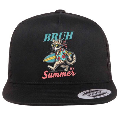 Cool Funny Cat In Shades Bruh Its Summer Surfboard Vacation Flat Bill Trucker Hat