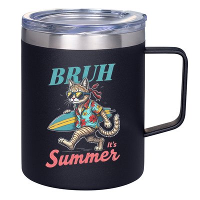 Cool Funny Cat In Shades Bruh Its Summer Surfboard Vacation 12oz Stainless Steel Coffee Mug