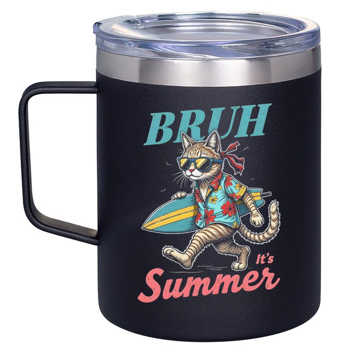 Cool Funny Cat In Shades Bruh Its Summer Surfboard Vacation 12oz Stainless Steel Coffee Mug
