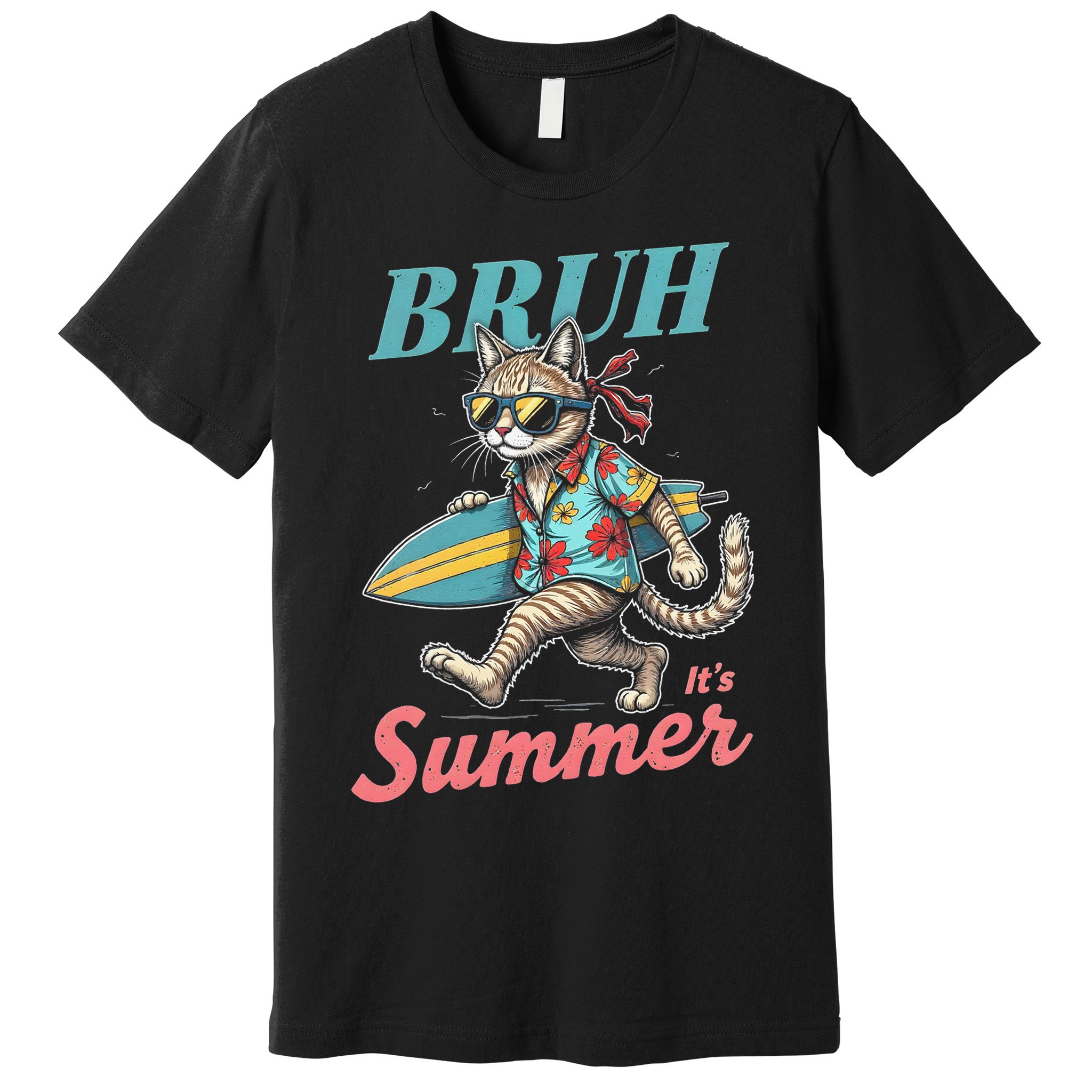 Cool Funny Cat In Shades Bruh Its Summer Surfboard Vacation Premium T-Shirt