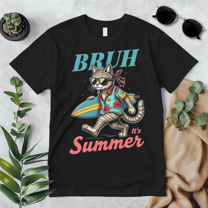 Cool Funny Cat In Shades Bruh Its Summer Surfboard Vacation Premium T-Shirt