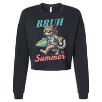 Cool Funny Cat In Shades Bruh Its Summer Surfboard Vacation Cropped Pullover Crew