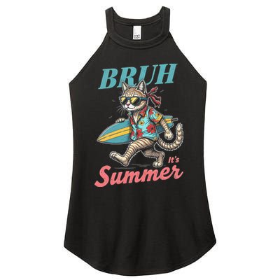 Cool Funny Cat In Shades Bruh Its Summer Surfboard Vacation Women's Perfect Tri Rocker Tank