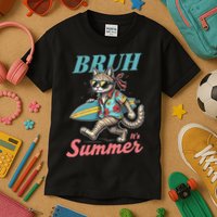 Cool Funny Cat In Shades Bruh Its Summer Surfboard Vacation Kids T-Shirt
