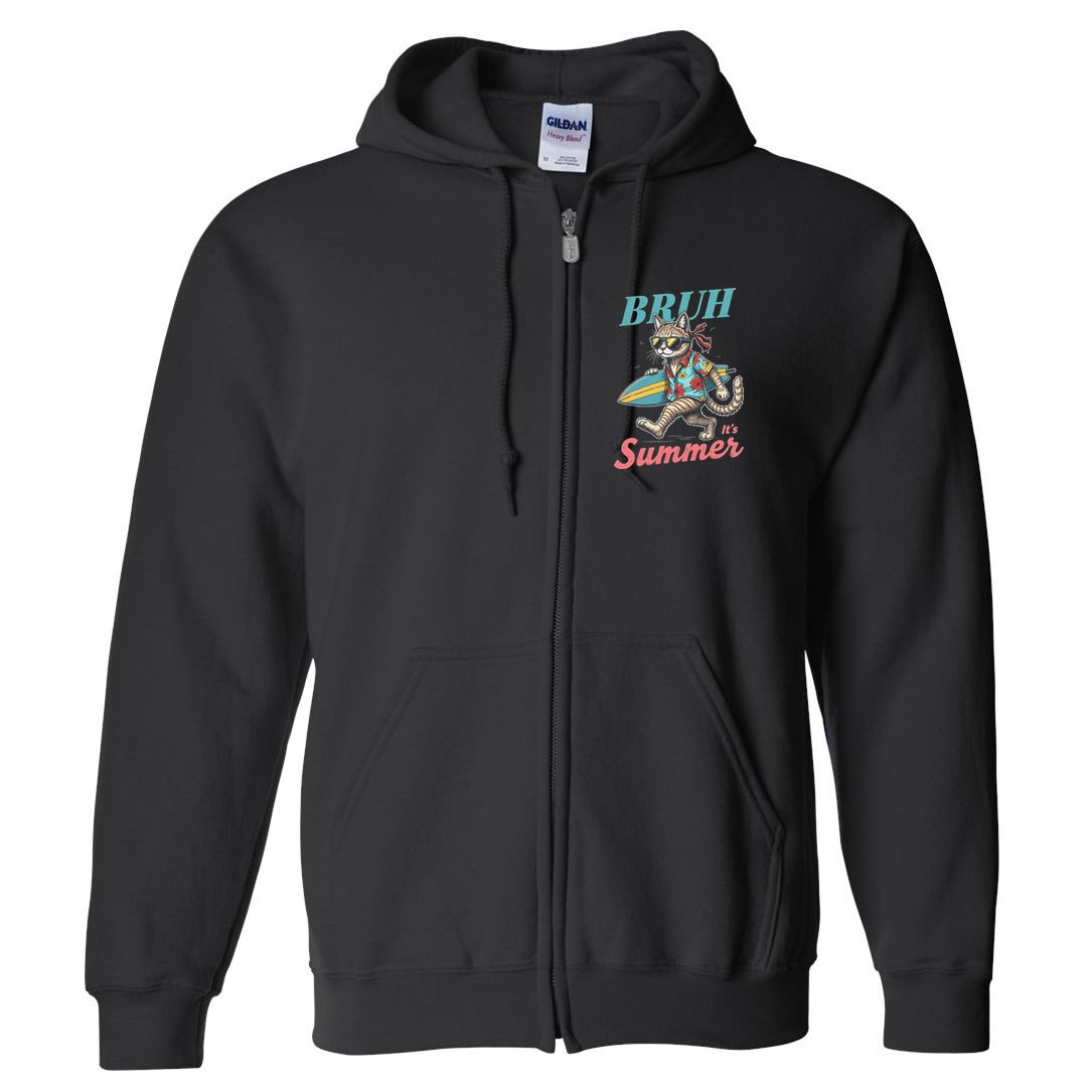 Cool Funny Cat In Shades Bruh Its Summer Surfboard Vacation Full Zip Hoodie