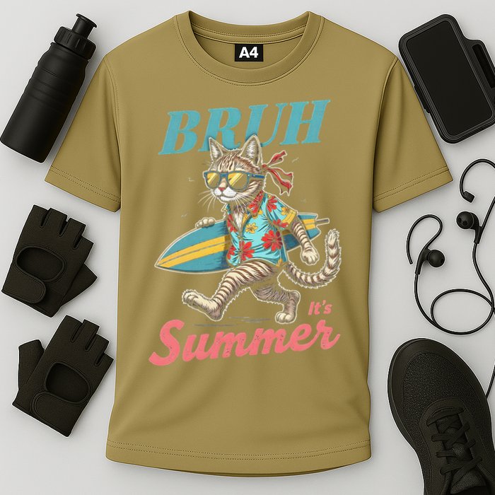Cool Funny Cat In Shades Bruh Its Summer Surfboard Vacation Cooling Performance Crew T-Shirt