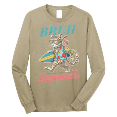 Cool Funny Cat In Shades Bruh Its Summer Surfboard Vacation Long Sleeve Shirt
