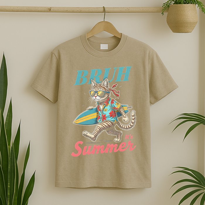 Cool Funny Cat In Shades Bruh Its Summer Surfboard Vacation T-Shirt