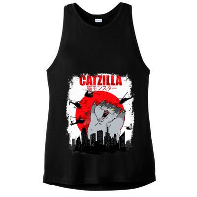 Catzilla Funny Cat Graphic Vintage For Cat Lover Ladies PosiCharge Tri-Blend Wicking Tank