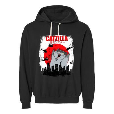 Catzilla Funny Cat Graphic Vintage For Cat Lover Garment-Dyed Fleece Hoodie