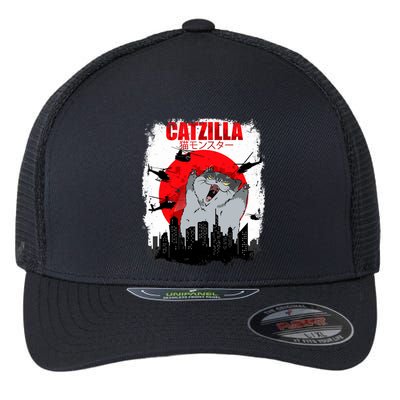 Catzilla Funny Cat Graphic Vintage For Cat Lover Flexfit Unipanel Trucker Cap