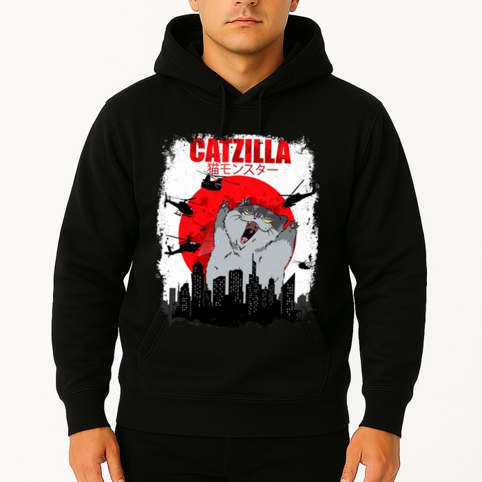 Catzilla Funny Cat Graphic Vintage For Cat Lover Hoodie