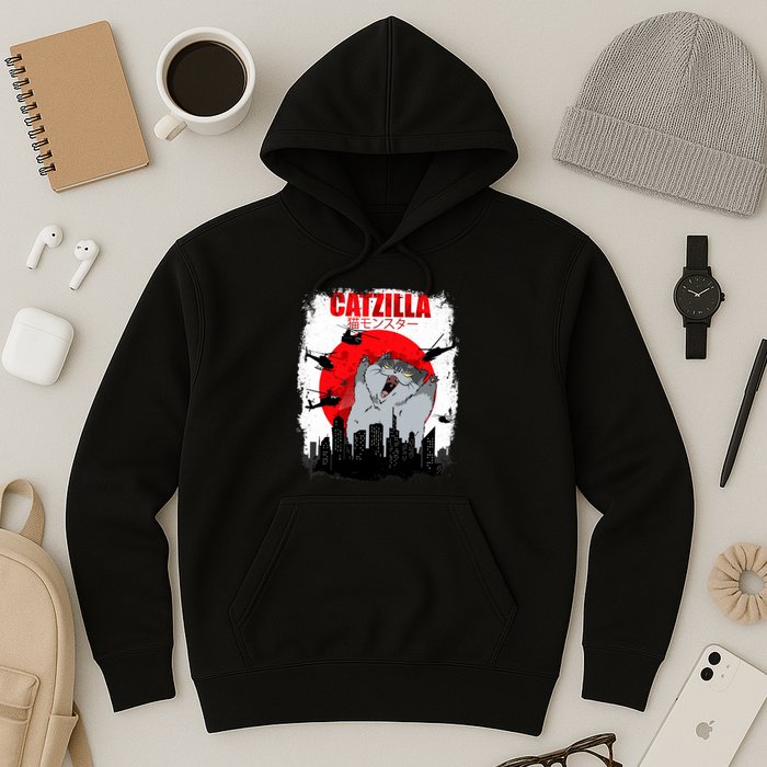Catzilla Funny Cat Graphic Vintage For Cat Lover Hoodie