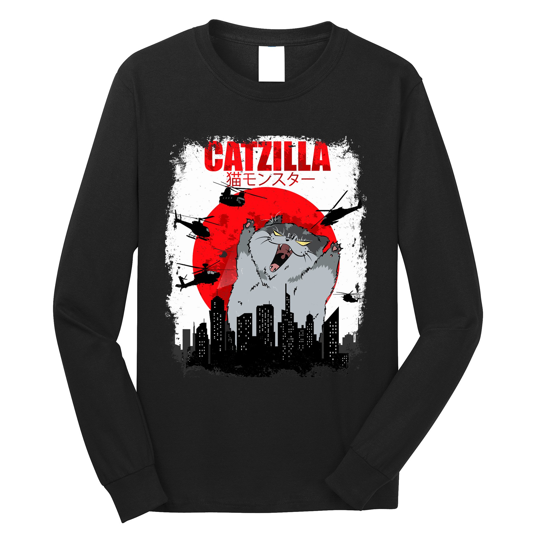 Catzilla Funny Cat Graphic Vintage For Cat Lover Long Sleeve Shirt