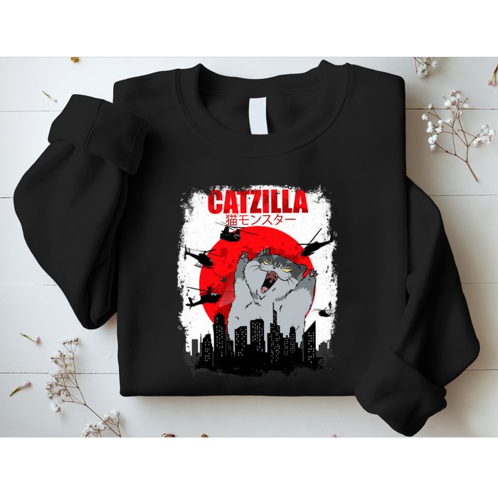 Catzilla Funny Cat Graphic Vintage For Cat Lover Sweatshirt