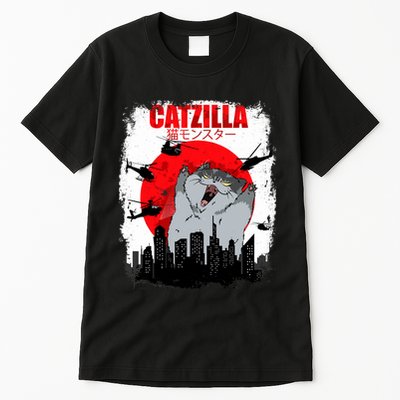 Catzilla Funny Cat Graphic Vintage For Cat Lover Tall T-Shirt