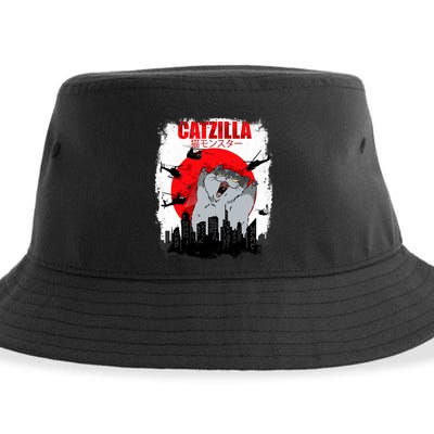 Catzilla Funny Cat Graphic Vintage For Cat Lover Sustainable Bucket Hat