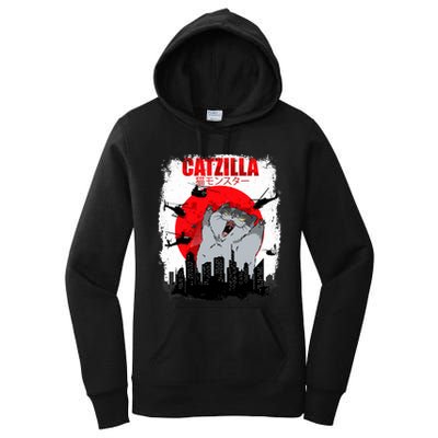 Catzilla Funny Cat Graphic Vintage For Cat Lover Women's Pullover Hoodie