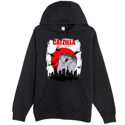 Catzilla Funny Cat Graphic Vintage For Cat Lover Premium Pullover Hoodie