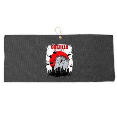 Catzilla Funny Cat Graphic Vintage For Cat Lover Large Microfiber Waffle Golf Towel