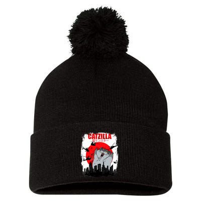 Catzilla Funny Cat Graphic Vintage For Cat Lover Pom Pom 12in Knit Beanie